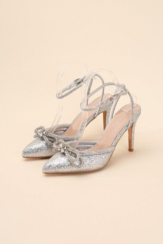 Silver FREYA- Rhinestone Bow Heels