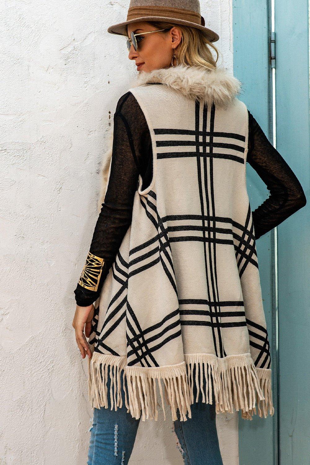 Fringe Fur Long Cardigan - Klazzi Fashion Boutique