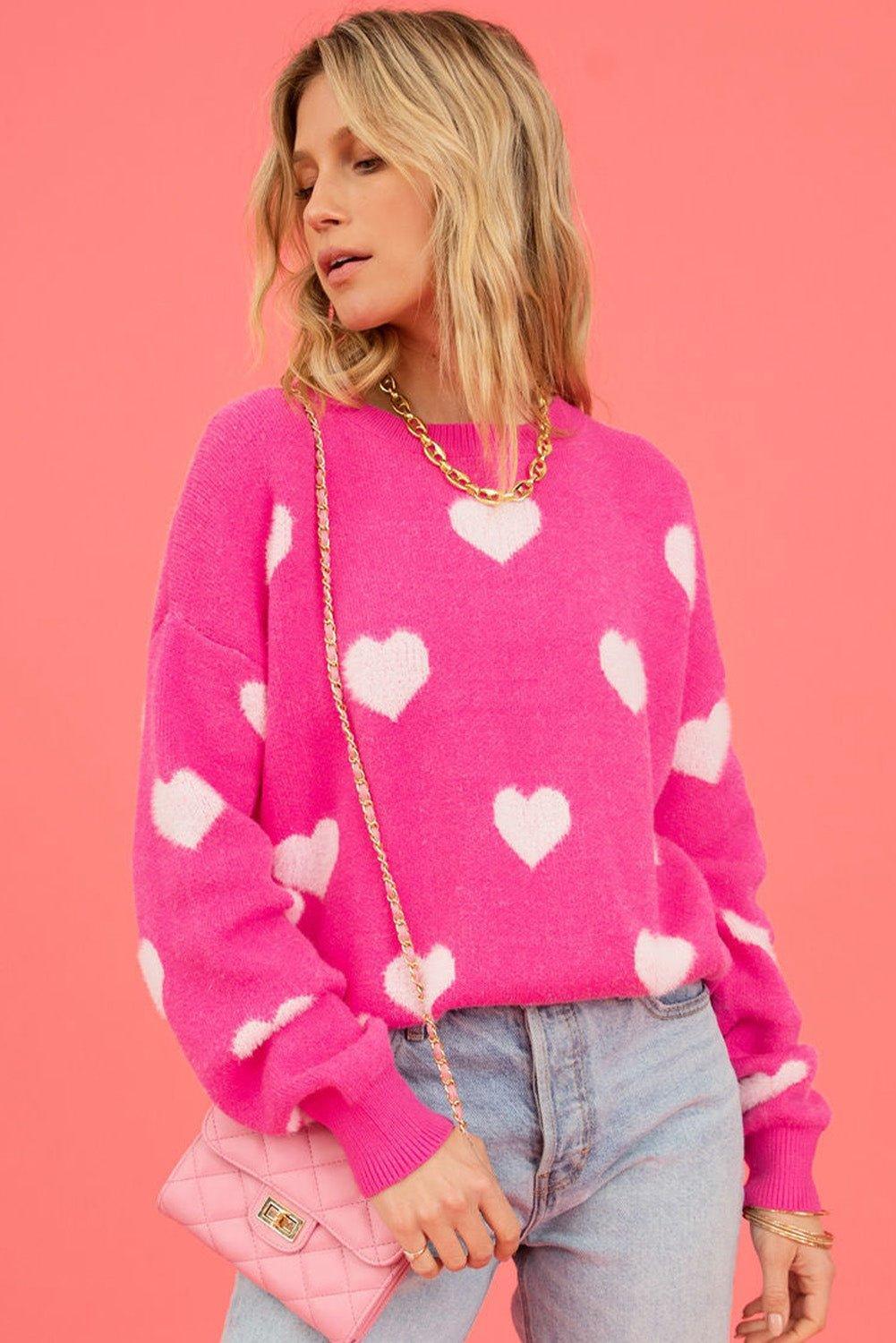 Fuzzy Bright Pink Valentine Hearts Sweater - Klazzi Fashion Boutique