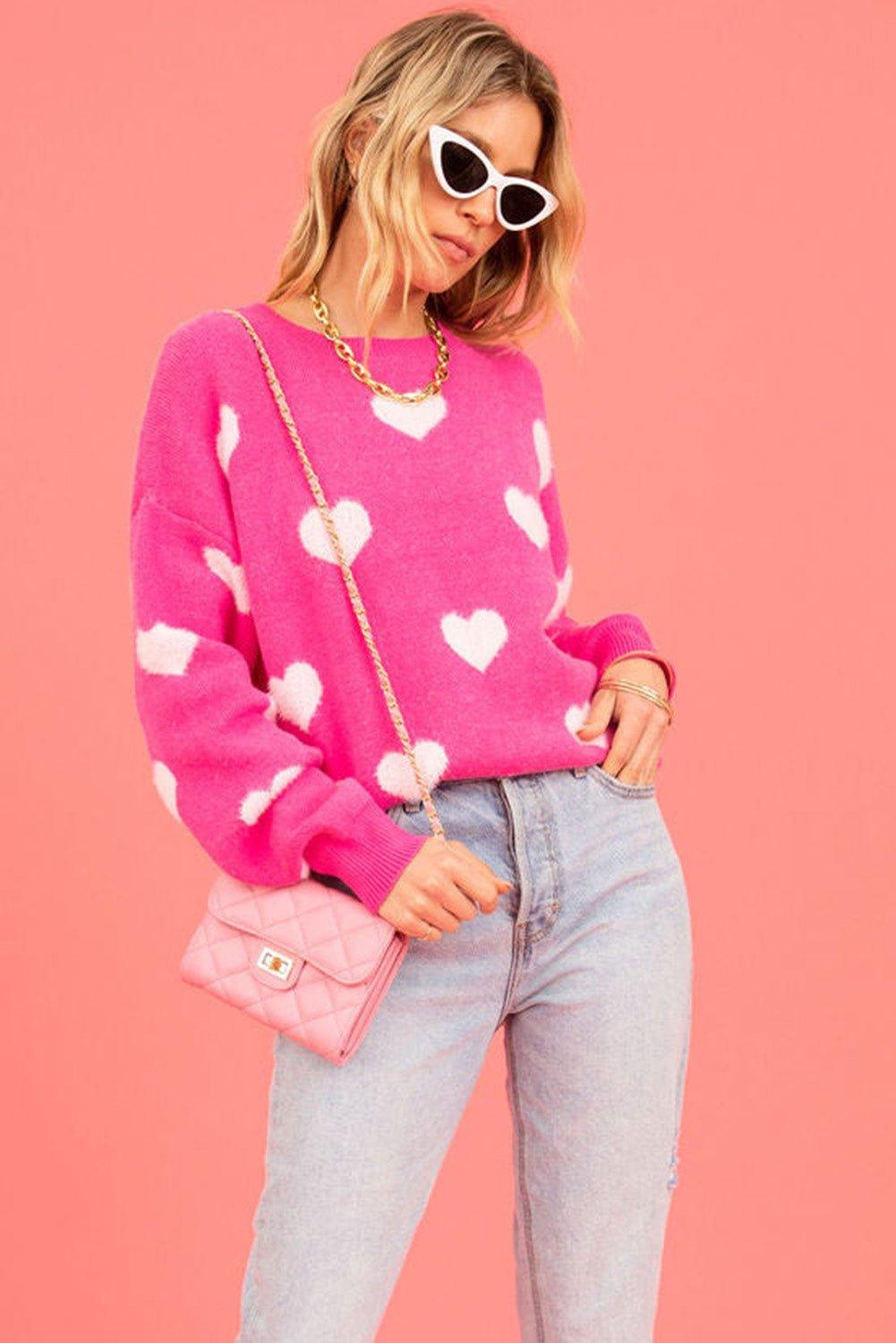 Fuzzy Bright Pink Valentine Hearts Sweater - Klazzi Fashion Boutique