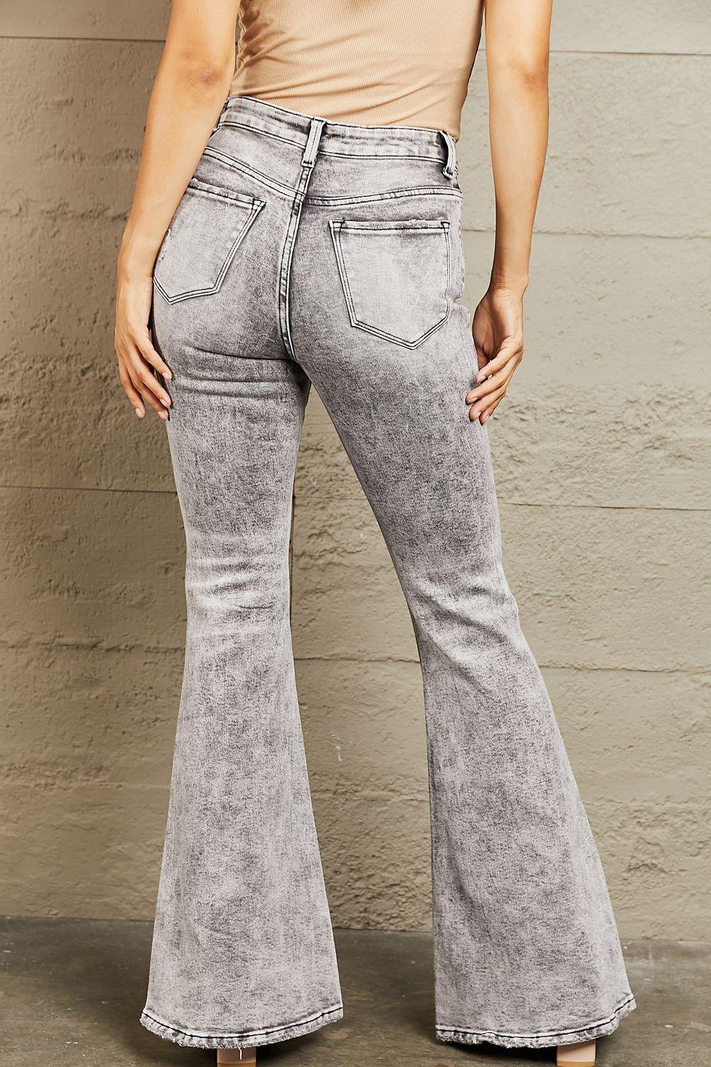 Gray Acid Wash Flare Denim - Klazzi Fashion Boutique