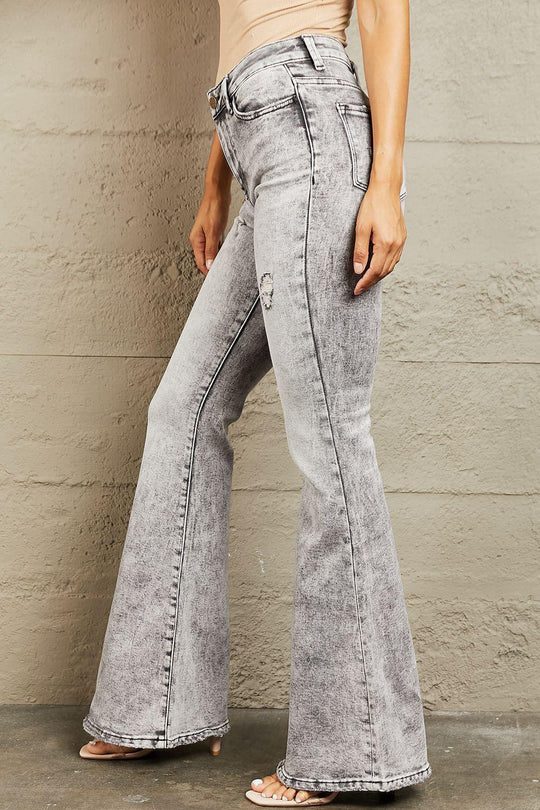 Gray Acid Wash Flare Denim - Klazzi Fashion Boutique