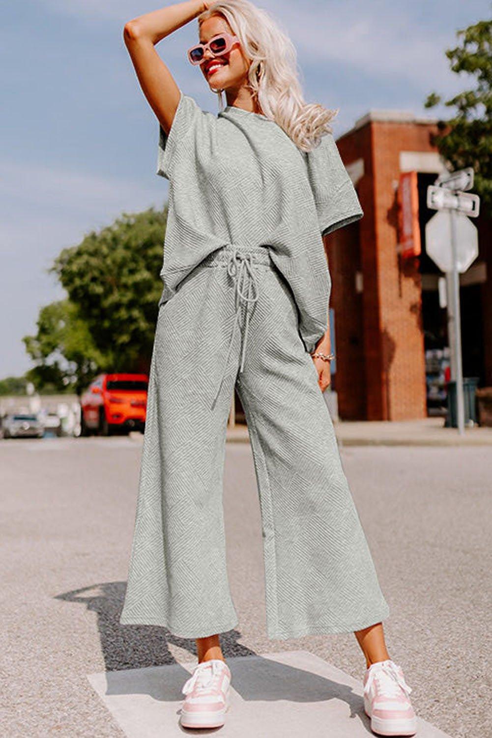 Gray Loose Drawstring Pants Set - Klazzi Fashion Boutique