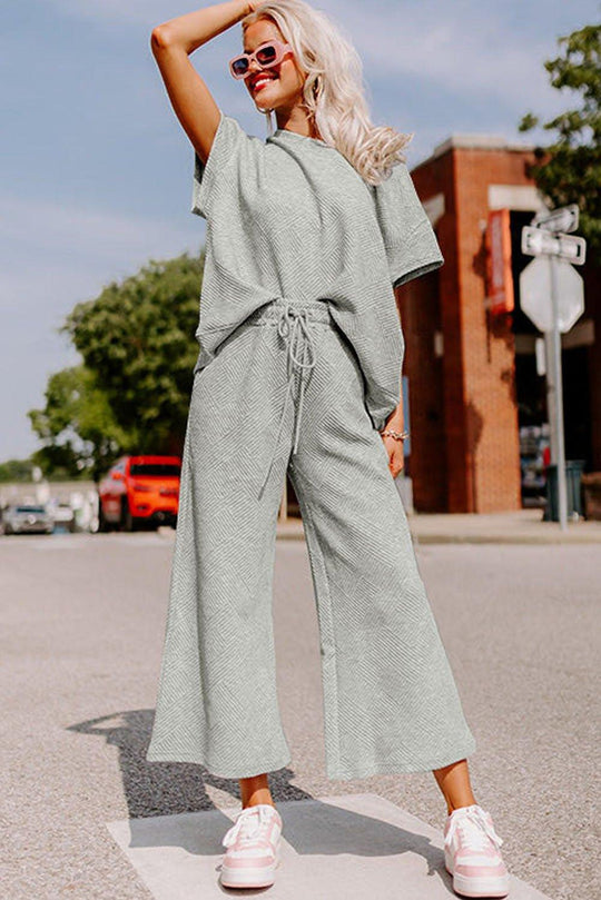 Gray Loose Drawstring Pants Set - Klazzi Fashion Boutique