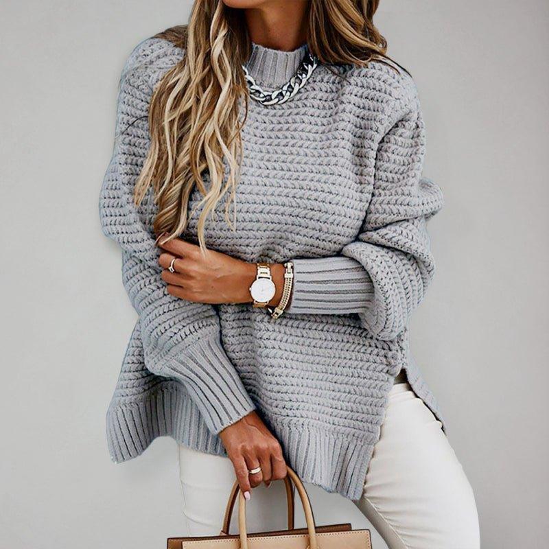 Gray Turtleneck Dropped Sleeve Sweater - Klazzi Fashion Boutique