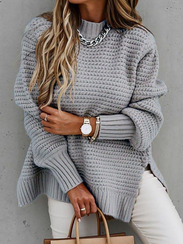 Gray Turtleneck Dropped Sleeve Sweater - Klazzi Fashion Boutique