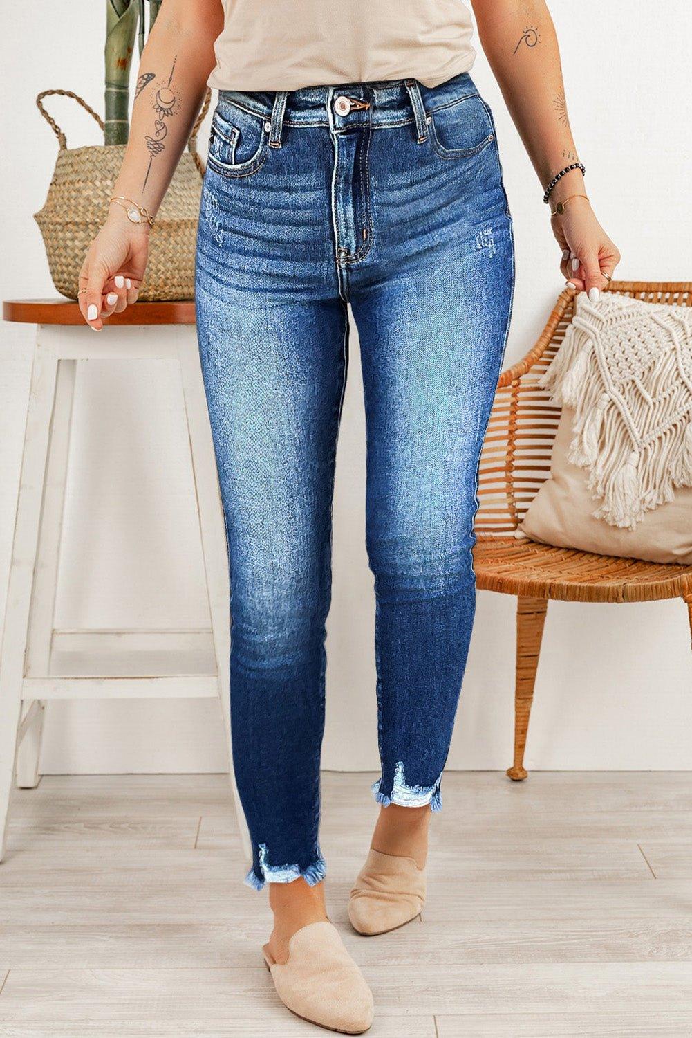 Hannah Casual Distressed Ankle Skinny Jeans - Klazzi Fashion Boutique