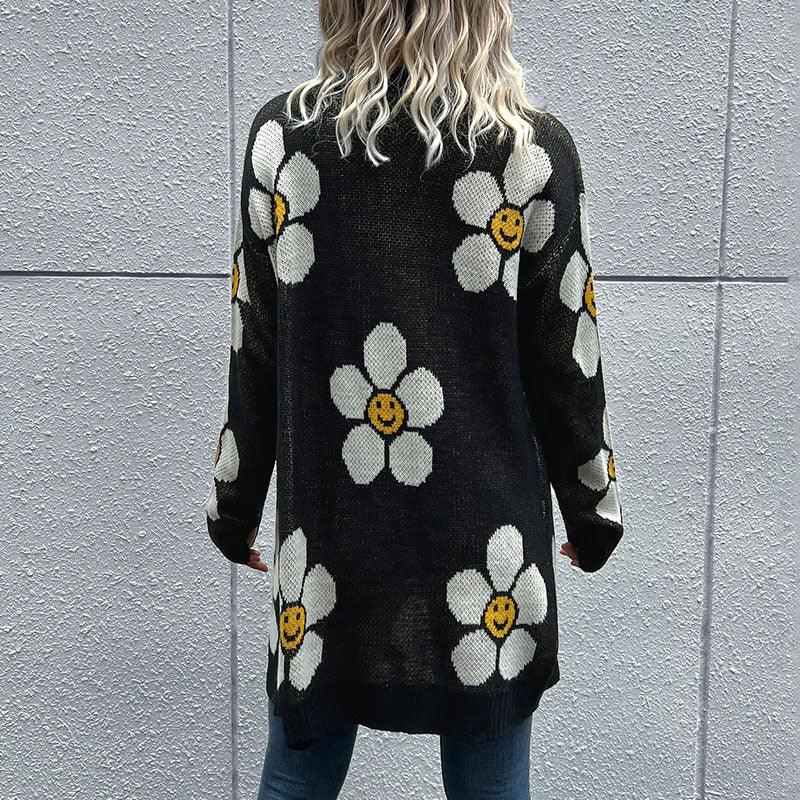 Happy Smiles Flower Long Cardigan - Klazzi Fashion Boutique