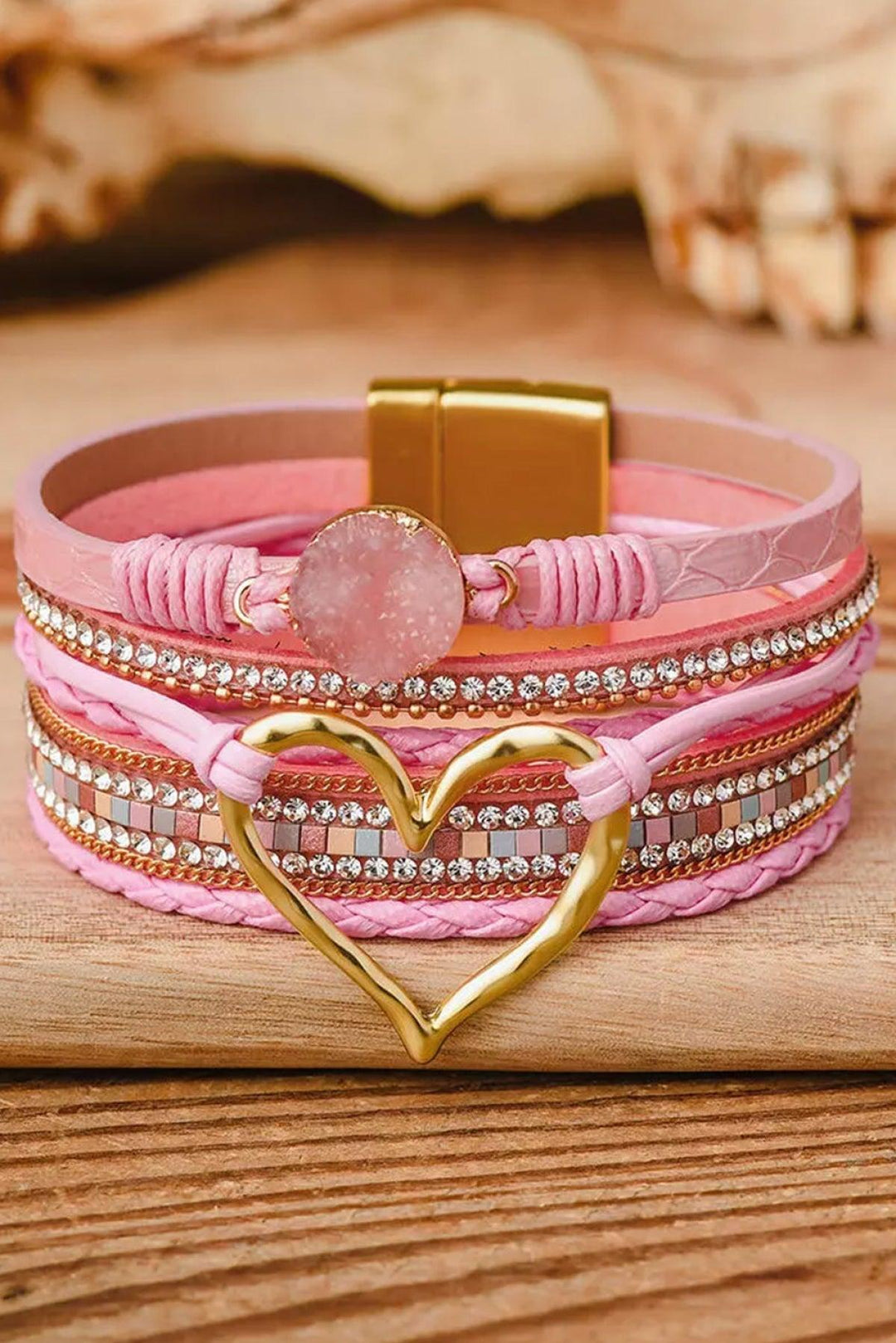 Heart Bohemian Rhinestone Magnetic Bangles Bracelet - Klazzi Fashion Boutique