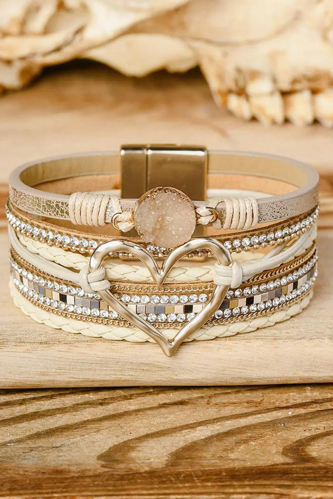 Heart Bohemian Rhinestone Magnetic Bangles Bracelet - Klazzi Fashion Boutique