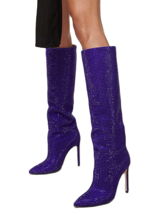 High Knee Stiletto Rhinestone Boot - Klazzi Fashion Boutique