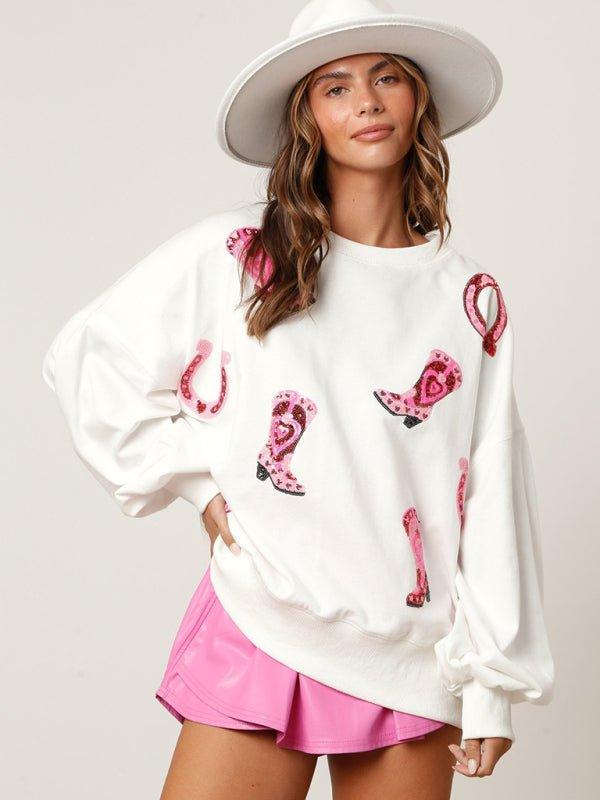 Howdy Cowboy Boots Valentine Sweater - Klazzi Fashion Boutique