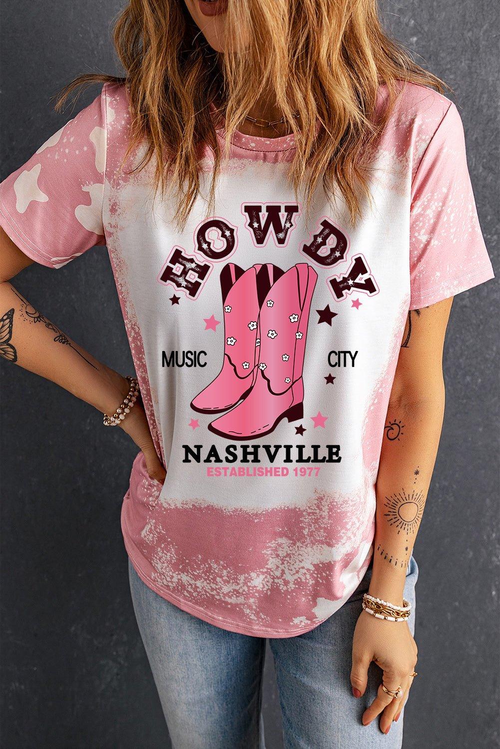 "Howdy Nashville" Cowboy Boots Graphic Tee - Klazzi Fashion Boutique