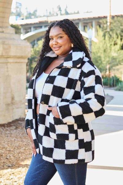 Kathy Black Checkered Button Coat - Klazzi Fashion Boutique