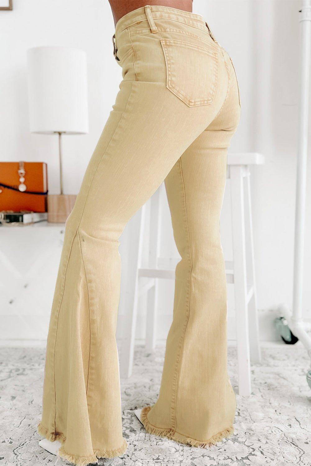 Khaki High Waisted Wide Leg Denim - Klazzi Fashion Boutique