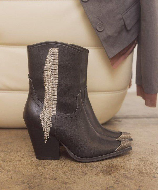 Kia Rhinestone Fringe Boots - Klazzi Fashion Boutique