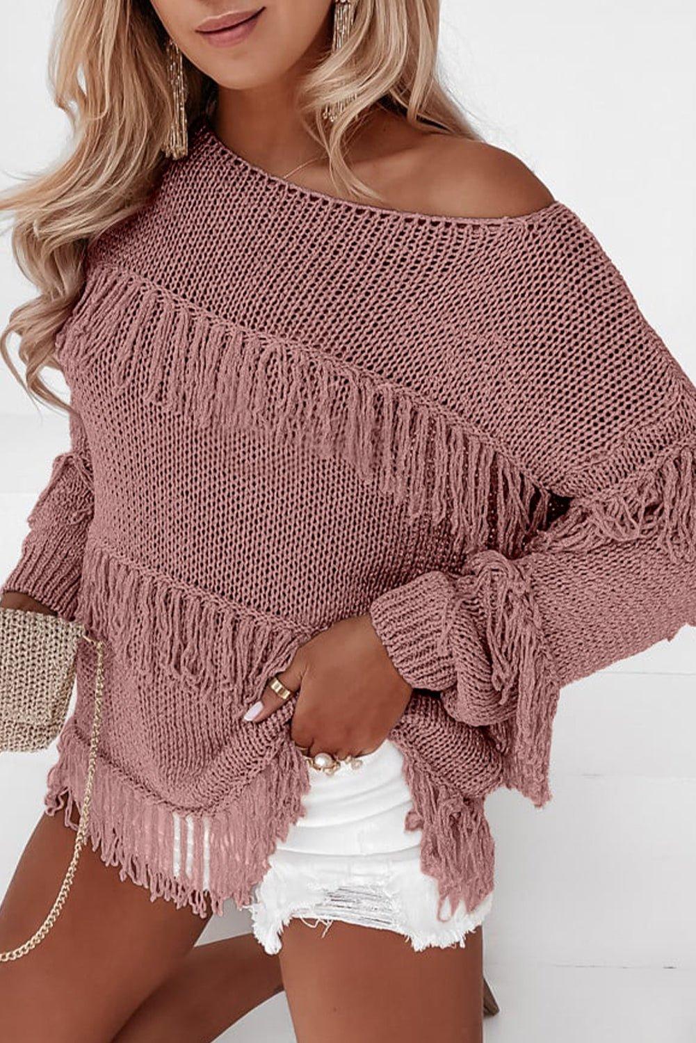 Knitted Boho Chic Tasseled Sweater - Klazzi Fashion Boutique