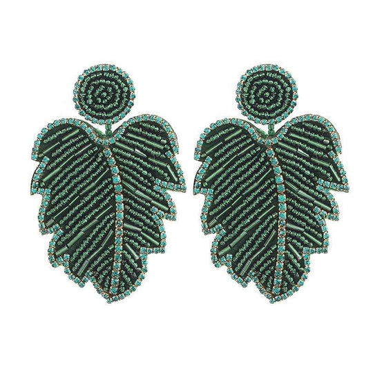 Krissy Long Big Beads Leaf Dangle Earrings - Klazzi Fashion Boutique