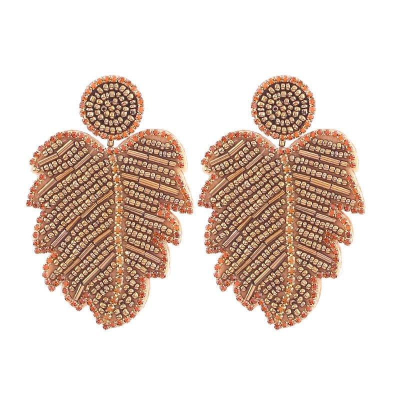 Krissy Long Big Beads Leaf Dangle Earrings - Klazzi Fashion Boutique