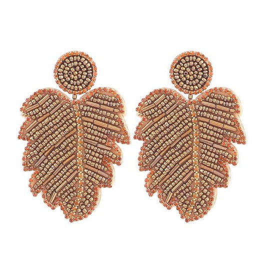 Krissy Long Big Beads Leaf Dangle Earrings - Klazzi Fashion Boutique