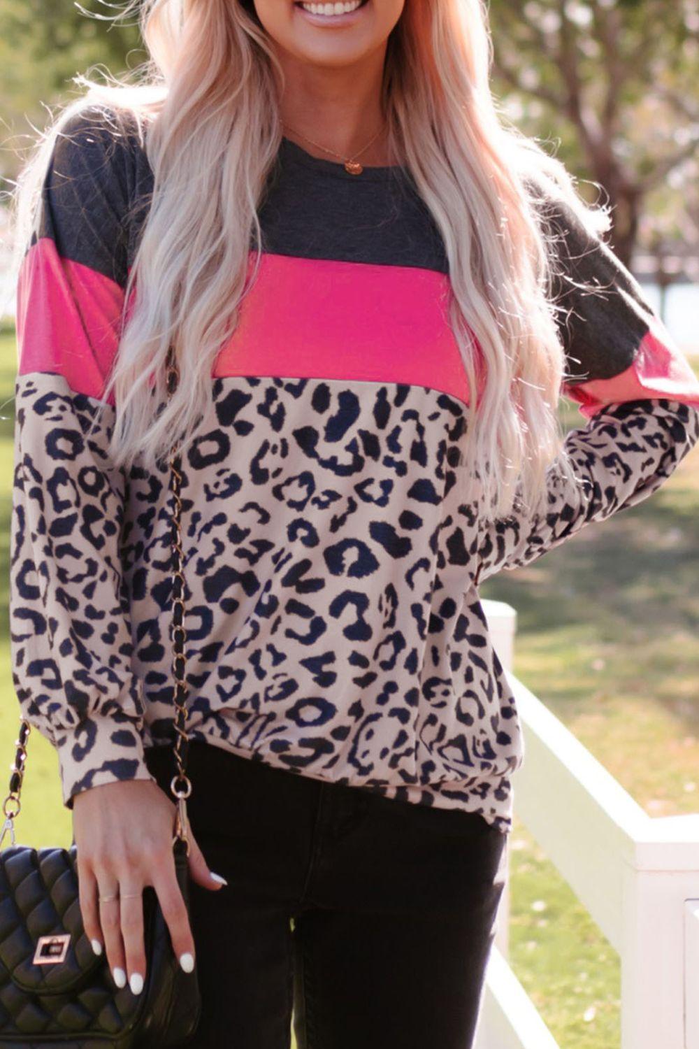 Leopard Pink Long-Sleeve Top - Klazzi Fashion Boutique