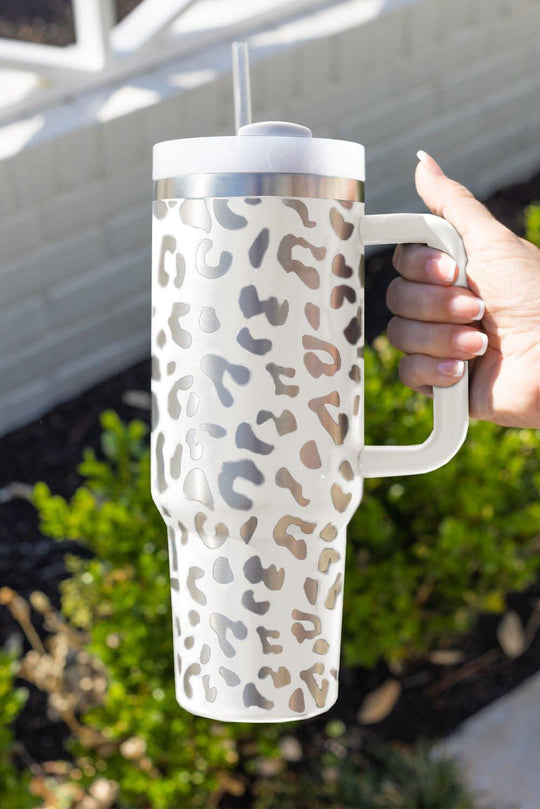 Leopard Print Tumbler with Handle - Klazzi Fashion Boutique