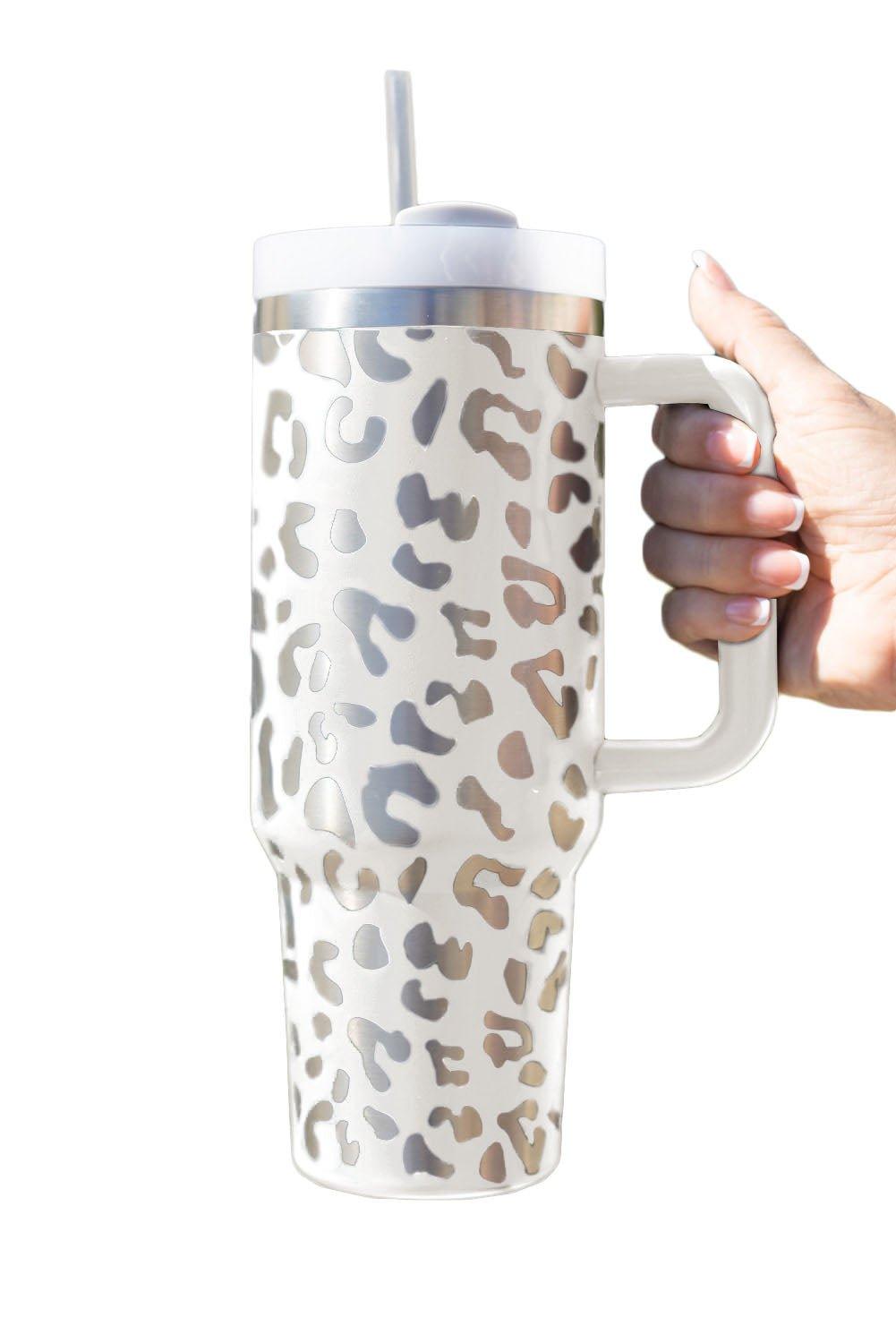 Leopard Print Tumbler with Handle - Klazzi Fashion Boutique