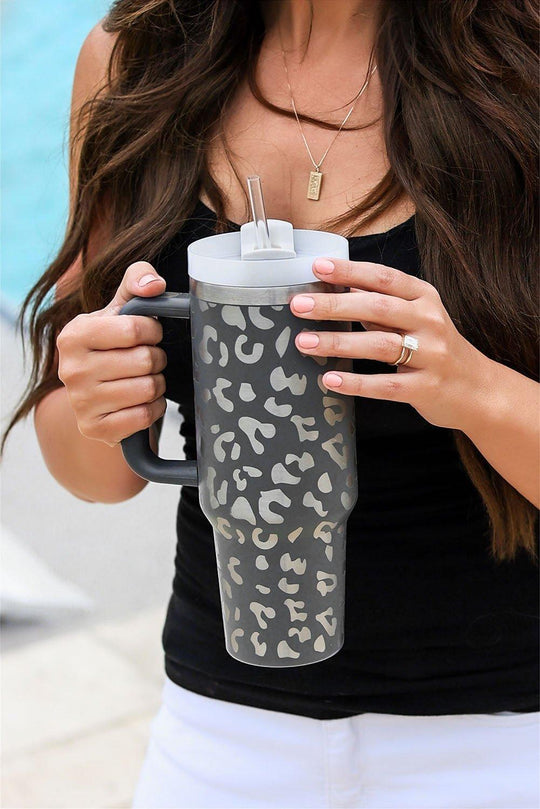 Leopard Print Tumbler with Handle - Klazzi Fashion Boutique