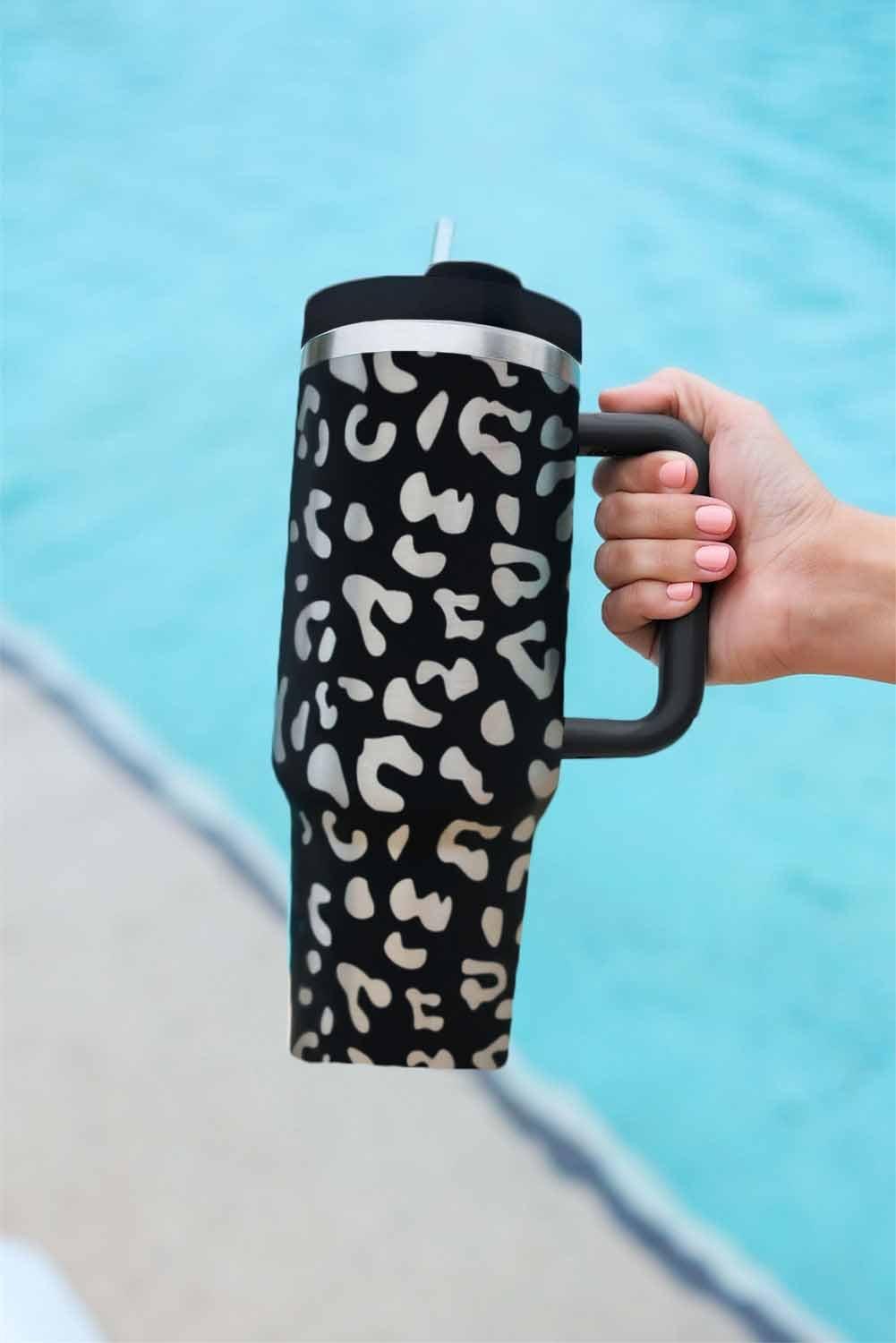 Leopard Print Tumbler with Handle - Klazzi Fashion Boutique