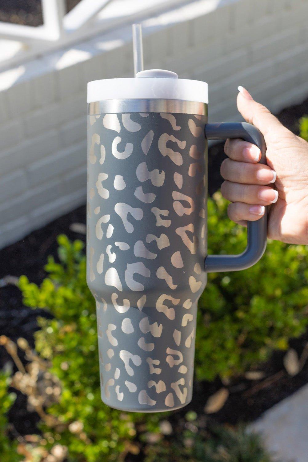 Leopard Print Tumbler with Handle - Klazzi Fashion Boutique