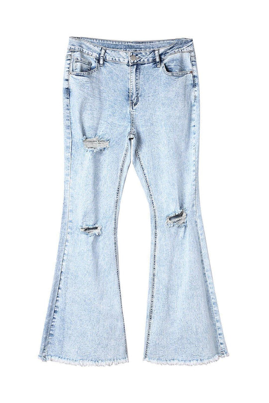 Light Washed Distressed Flare Jeans - Klazzi Fashion Boutique