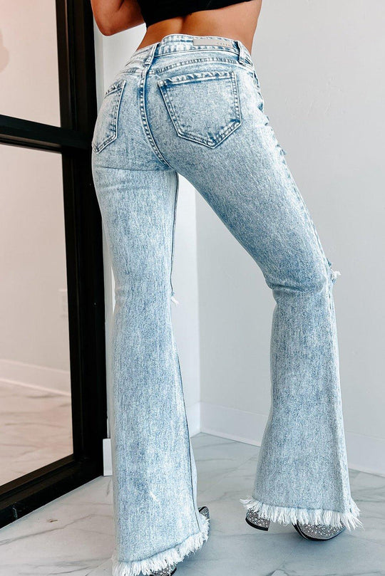 Light Washed Distressed Flare Jeans - Klazzi Fashion Boutique