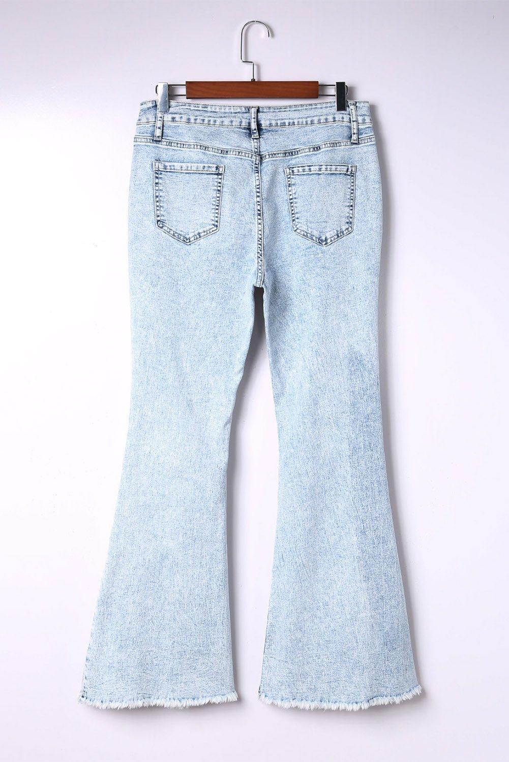 Light Washed Distressed Flare Jeans - Klazzi Fashion Boutique