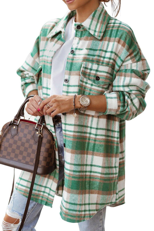 Long Green Plaid Shacket - Klazzi Fashion Boutique