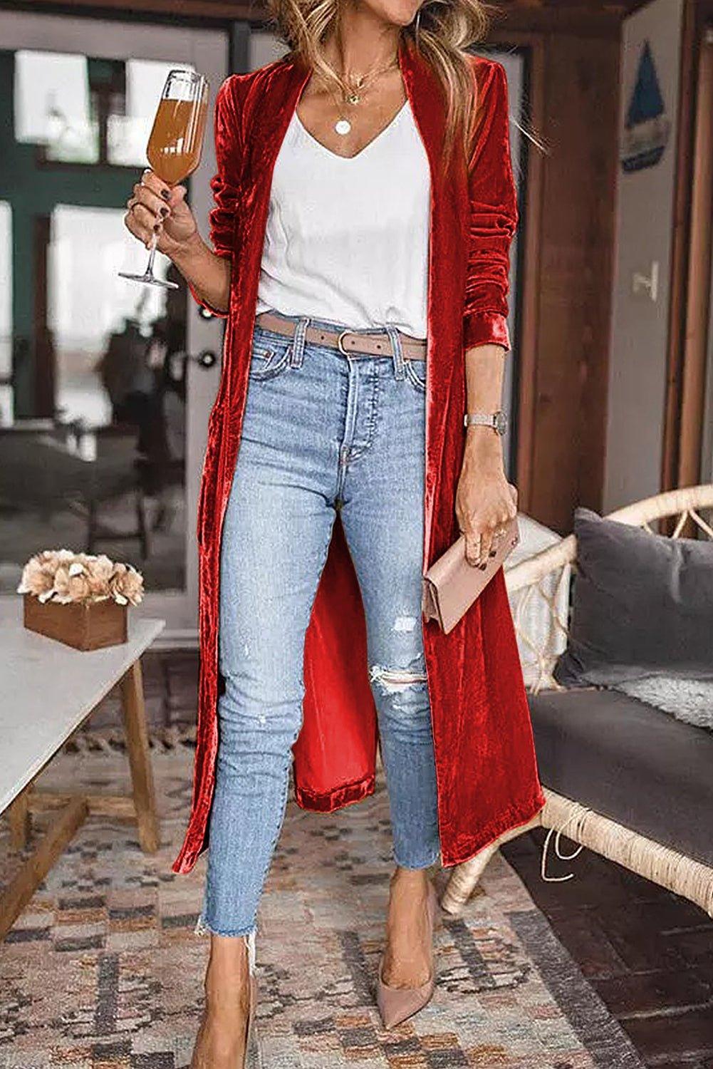 Long Velvet Open Duster