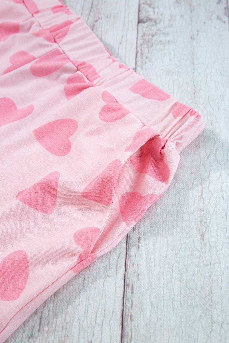 Lots Of Love Pink Valentine Heart Shapes Long Sleeve Short Lounge Set - Klazzi Fashion Boutique
