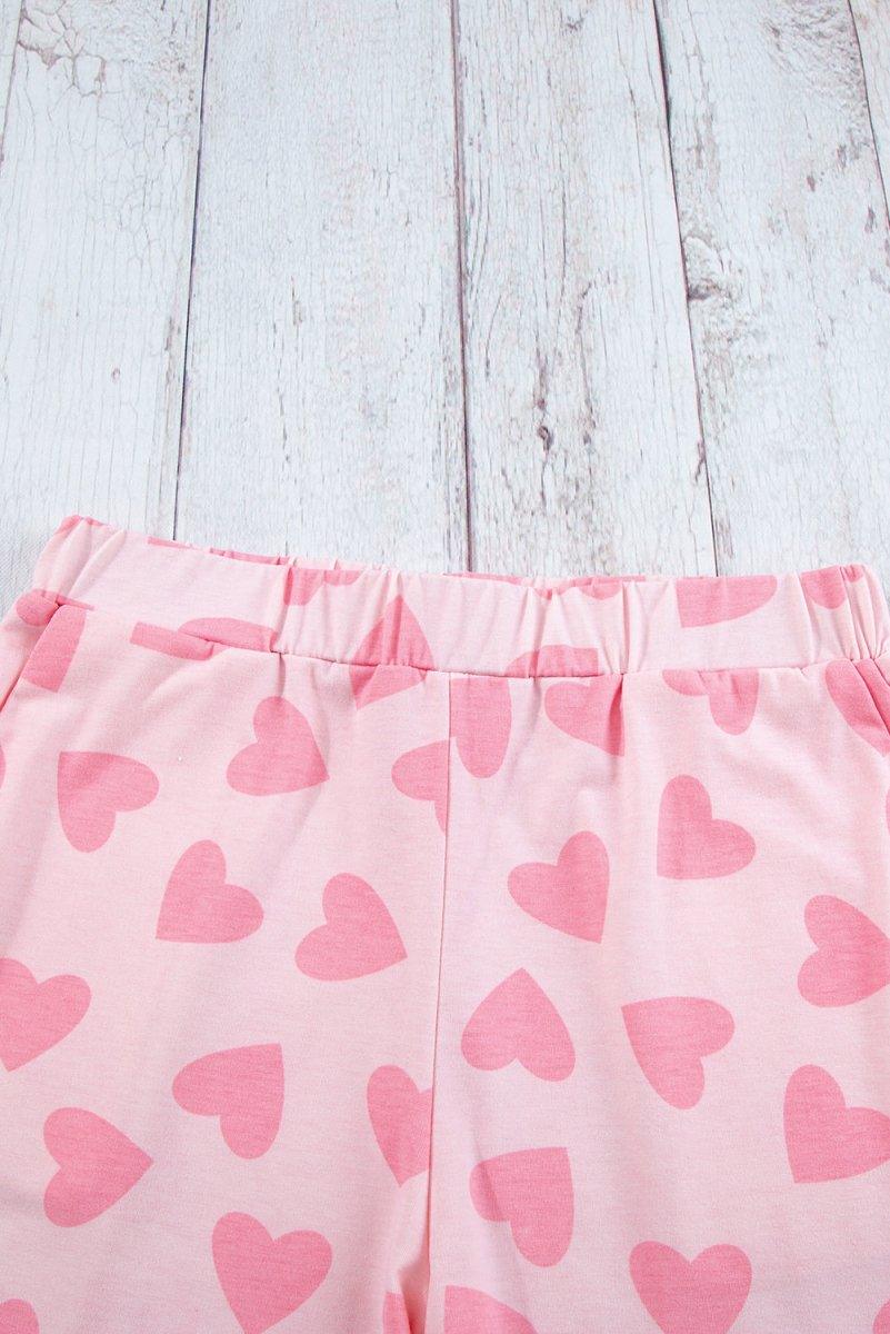 Lots Of Love Pink Valentine Heart Shapes Long Sleeve Short Lounge Set - Klazzi Fashion Boutique