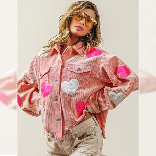 Love Is In The Air Hearts Denim Jacket - Klazzi Fashion Boutique