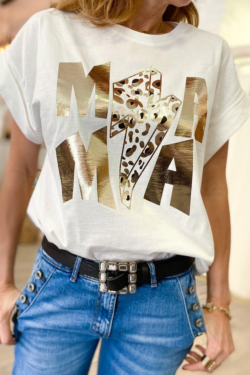 Mama In Gold Leopard Graphic T-Shirt - Klazzi Fashion Boutique