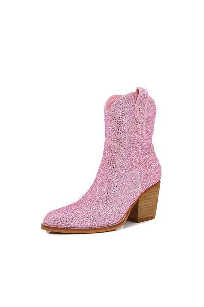 Melrose Pink Rhinestone Ankle Booties - Klazzi Fashion Boutique