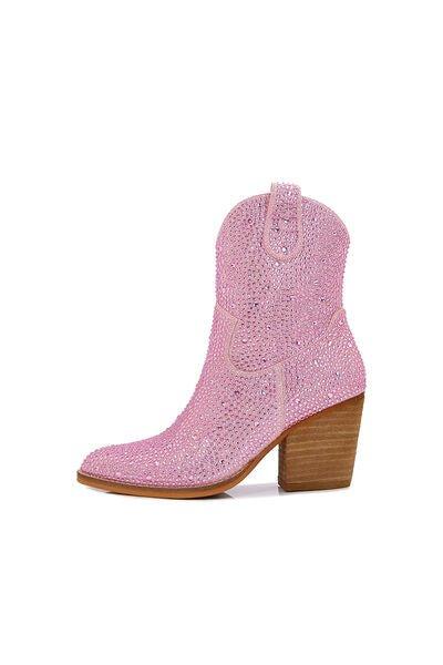 Melrose Pink Rhinestone Ankle Booties - Klazzi Fashion Boutique