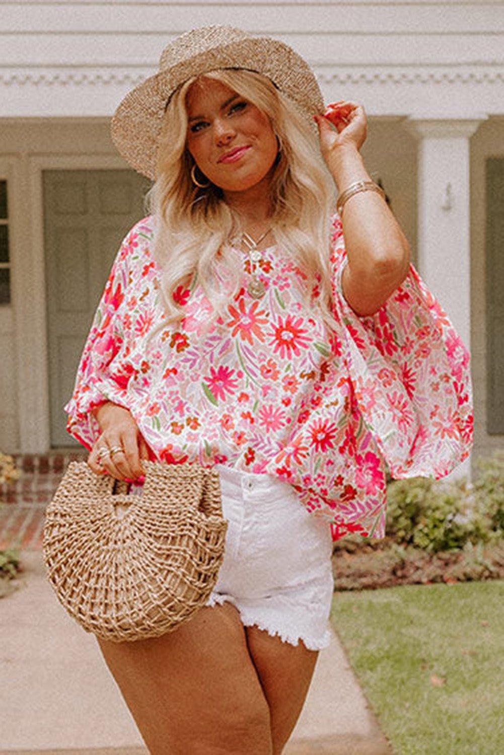 Monica Ruffled Floral Half Sleeve Plus Size Blouse - Klazzi Fashion Boutique