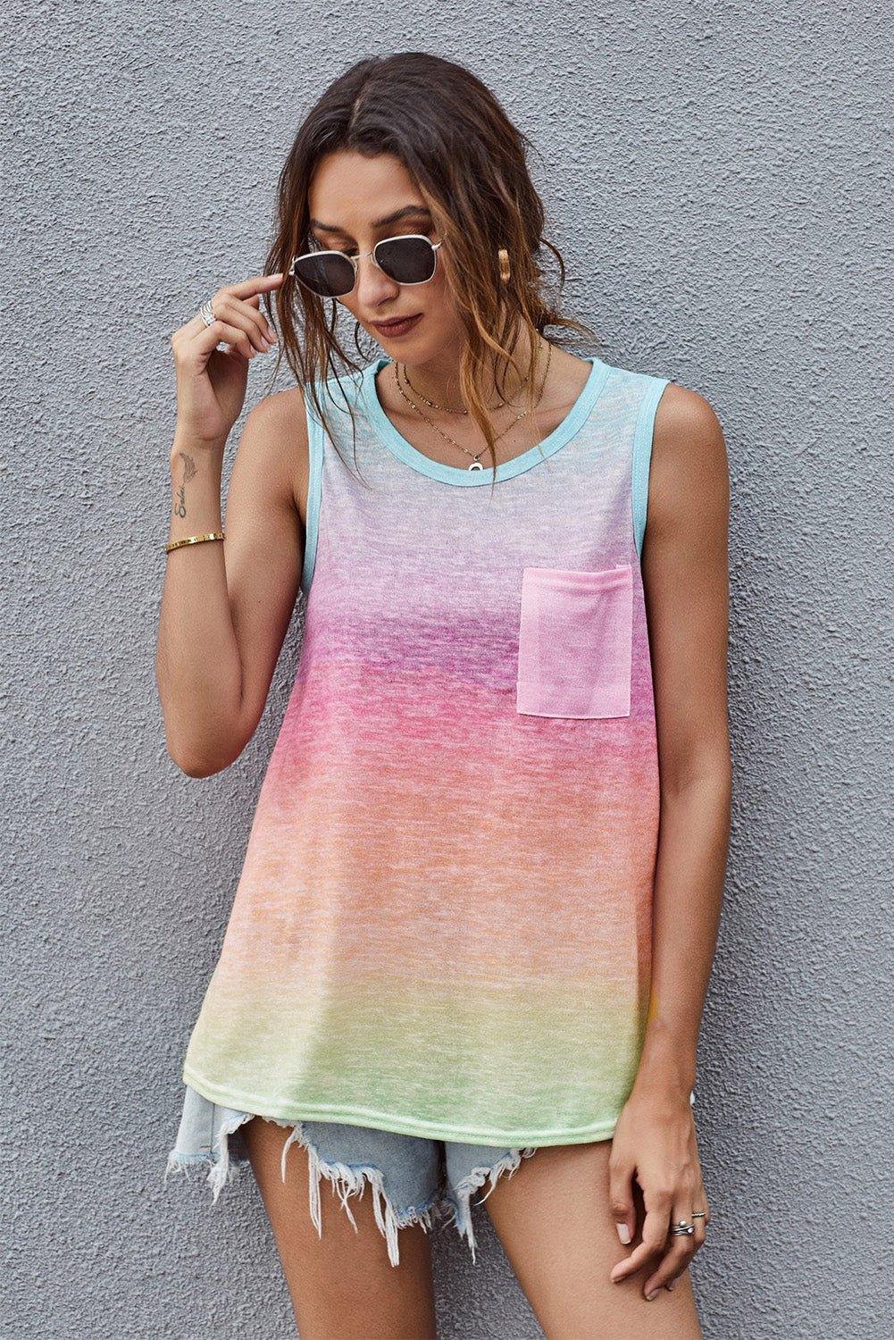 Multicolor Tie Dye Sleeveless Tank Top - Klazzi Fashion Boutique