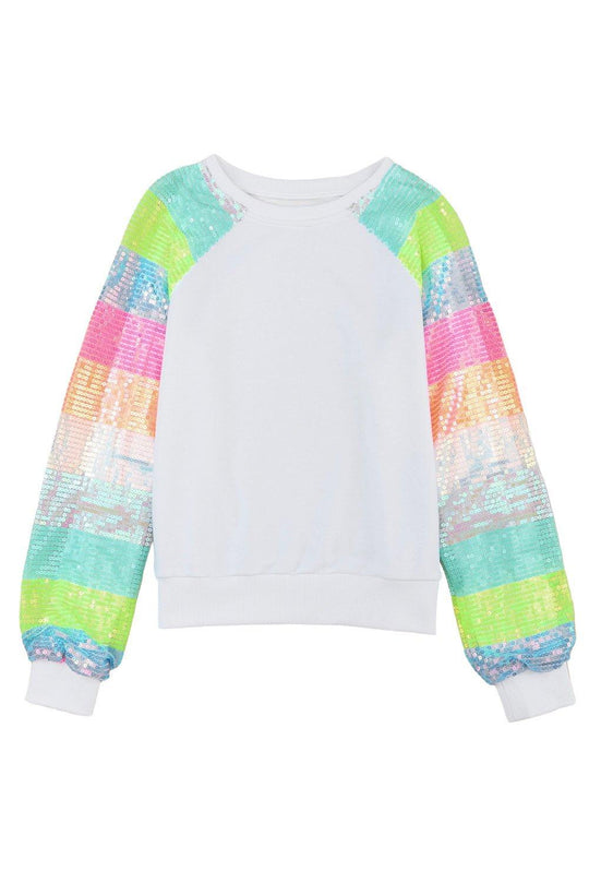 Neon Bright Sequin Raglan Sleeve Sweatshirt - Klazzi Fashion Boutique