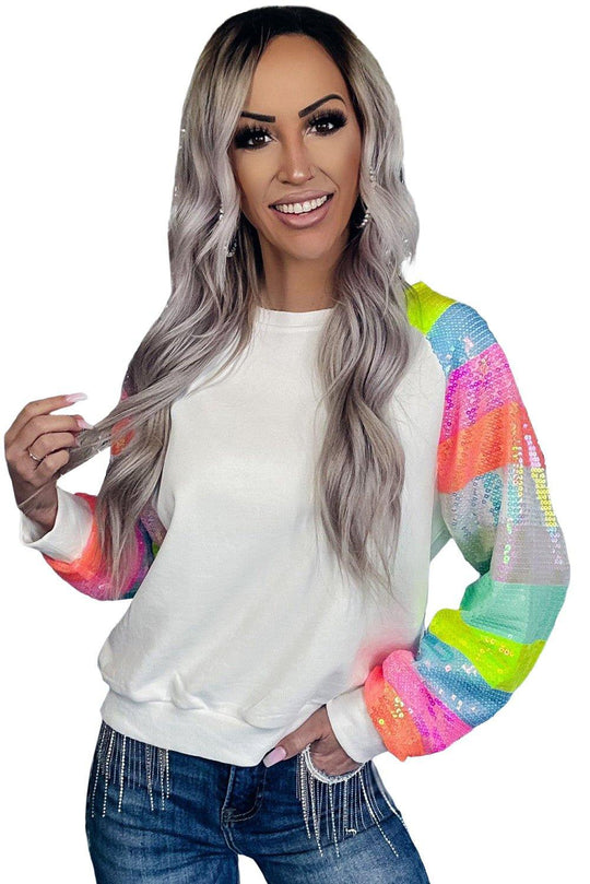 Neon Bright Sequin Raglan Sleeve Sweatshirt - Klazzi Fashion Boutique