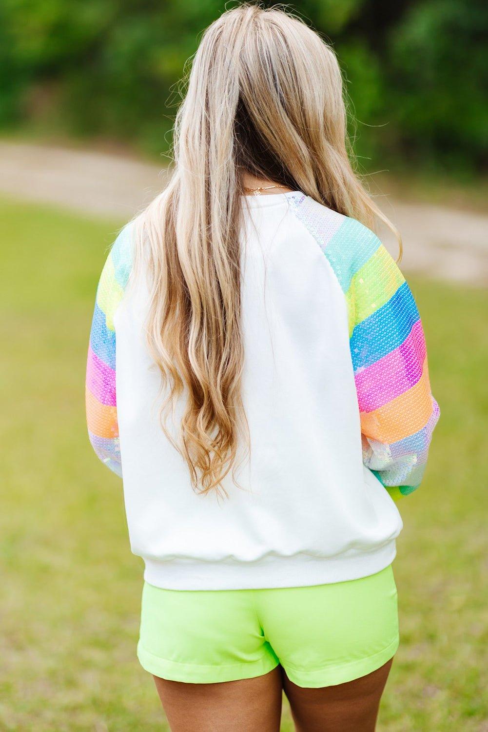 Neon Bright Sequin Raglan Sleeve Sweatshirt - Klazzi Fashion Boutique