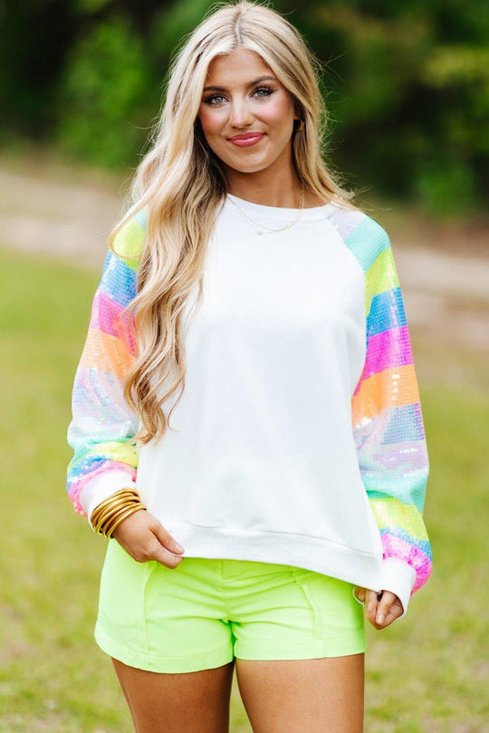 Neon Bright Sequin Raglan Sleeve Sweatshirt - Klazzi Fashion Boutique