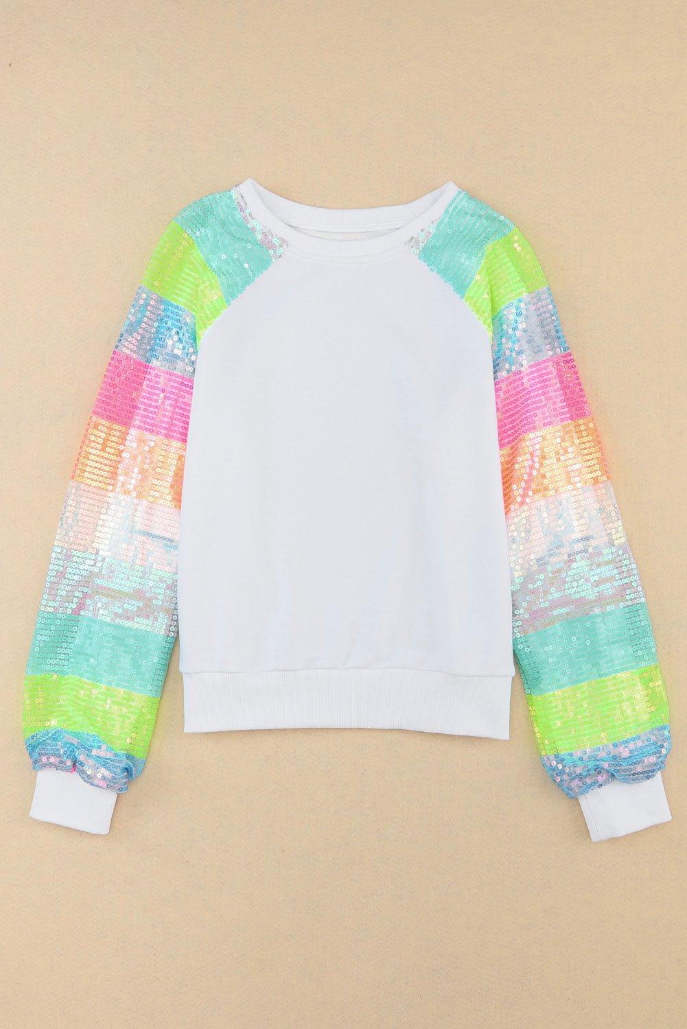 Neon Bright Sequin Raglan Sleeve Sweatshirt - Klazzi Fashion Boutique