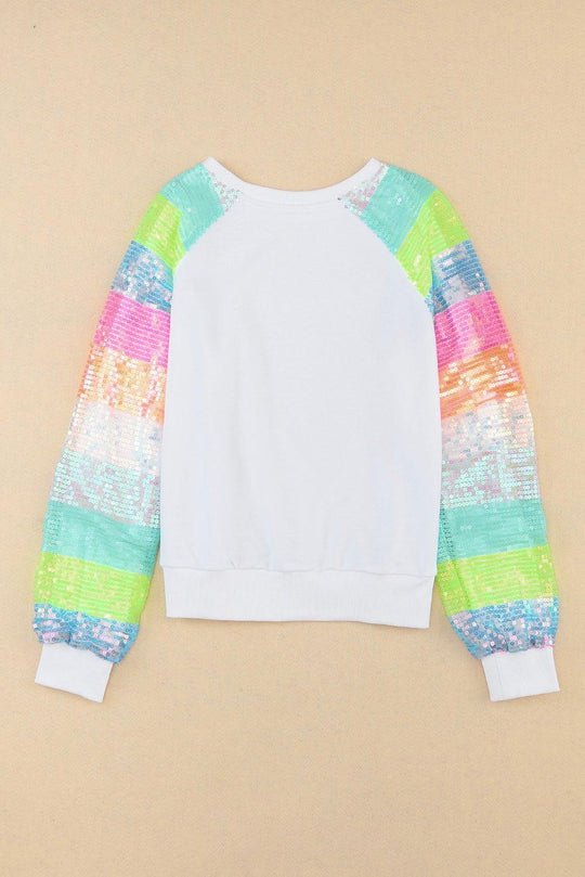 Neon Bright Sequin Raglan Sleeve Sweatshirt - Klazzi Fashion Boutique