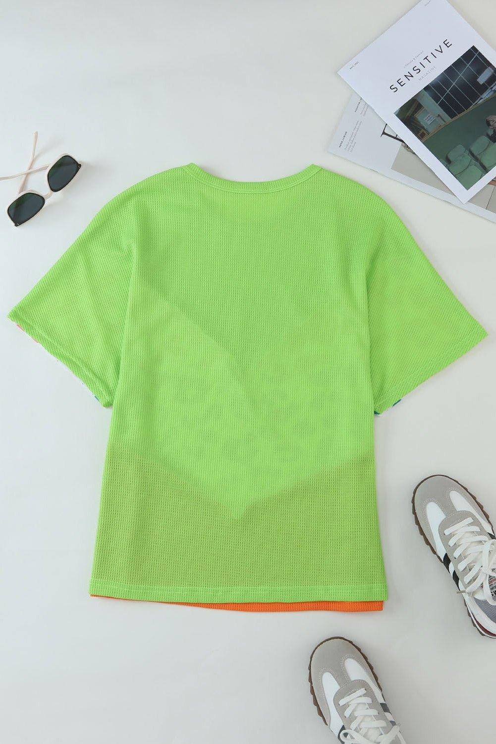 Neon Leopard Waffle Knit T-Shirt - Klazzi Fashion Boutique